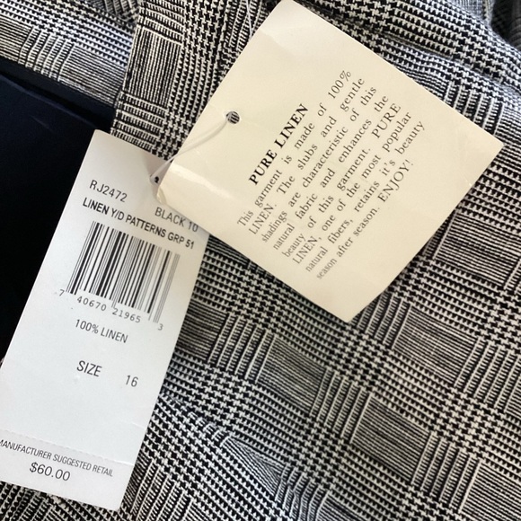 Rafaella NWT 100% Pure Linen Gray & Black Plaids High Rise Wide Leg Pants Size16 - Picture 7 of 11